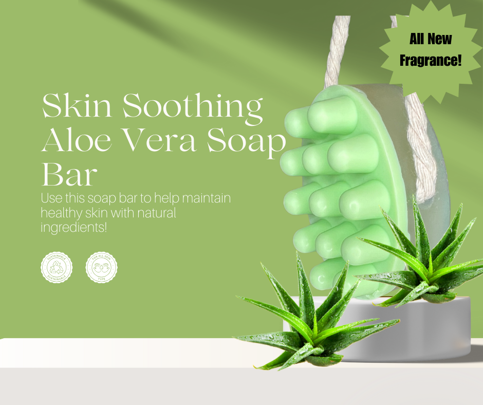 Aloe vera soap infused with coconut oil to soothe and hydrate dry irritated skin