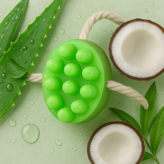 Aloe vera soap infused with coconut oil to soothe and hydrate dry irritated skin